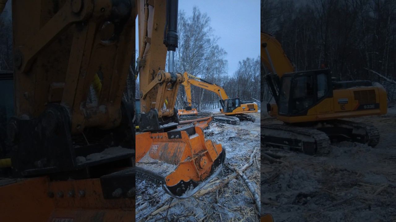 Экскаваторы расчищают участок мульчерами #мульчер #расчисткаучастка #расширениелэп