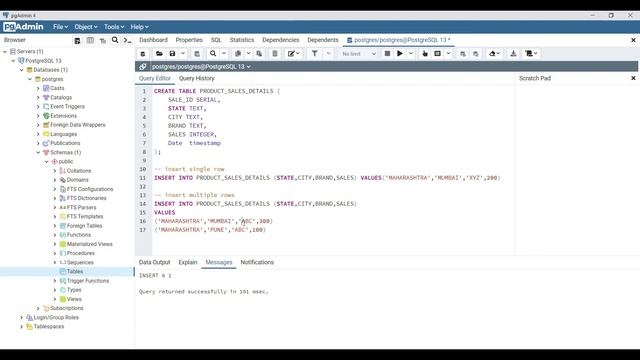 How to Insert multiple rows into table in Postgres database | PgAdmin 4 tutorial смотреть онлайн