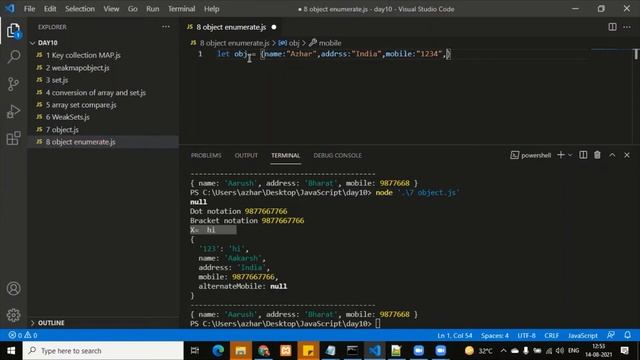 Day 10 Part 5 JavaScript  enumerate the properties of an object