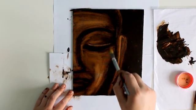 ИНТЕРЬЕРНАЯ КАРТИНА Золотой Будда маслом своими руками. Жидкая поталь мк. Художник Людмила Липовска смотреть онлайн