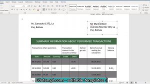 Bolivia Banco Ganadero banking statement template in Word and PDF format