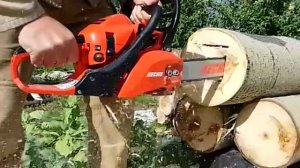 Бензопила Echo CS 353ES. Протыкание осинового бревна в торец.