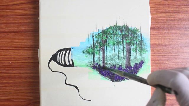 Lavender Forest In The Bulb | Acrylic Painting | Masking Tape ASMR | Relaxing | #35 смотреть онлайн