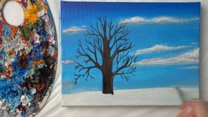 Lonely Snow Tree in Winter Field - Acrylic painting / Homemade Illustration (4k)