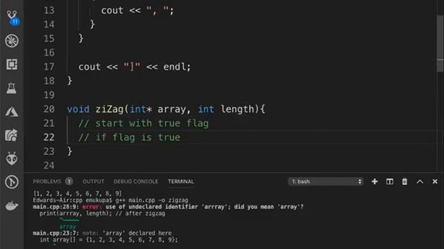 zigzag implementation cpp