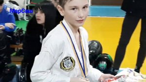 Соревнования Рукопашный бой, дети 8-9 лет. Областной турнир в Покровске. Марк 2е место.