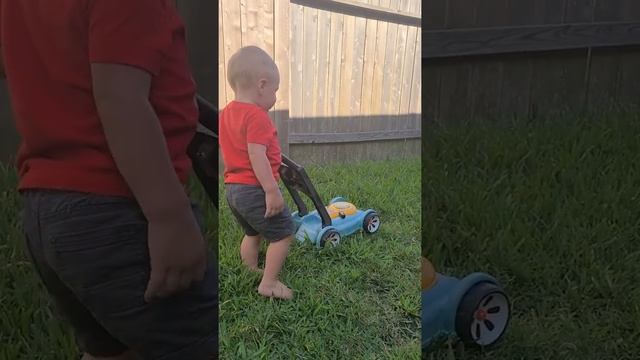 Baby Pushing Lawn Mower