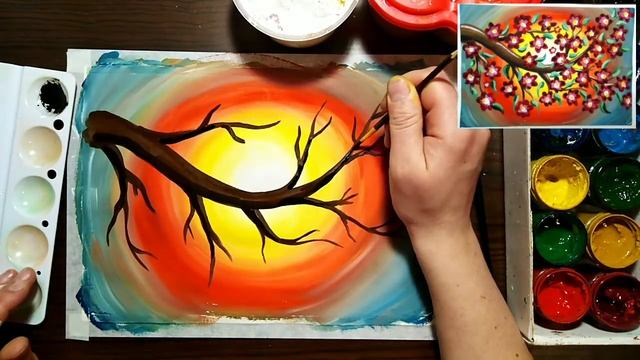 Весенняя веточка. Рисуем весну! Поэтапное рисование. Правополушарное рисование!