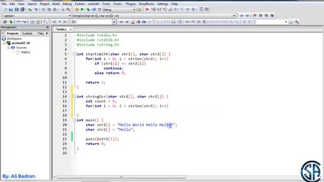 C programming | Strings in C | String library functions | How many times str1 occurs in str2 ??