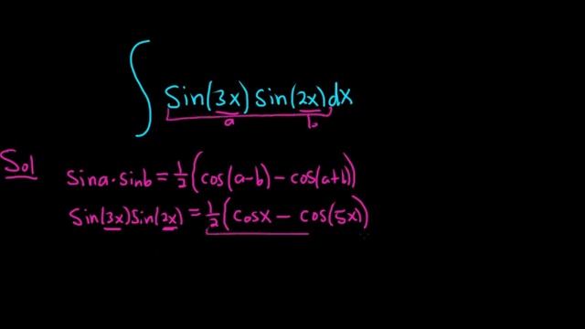 Integral of sin(3x)*sin(2x) using the Product to Sum Formula Trigonometric Integrals Calculus 2 смотреть онлайн