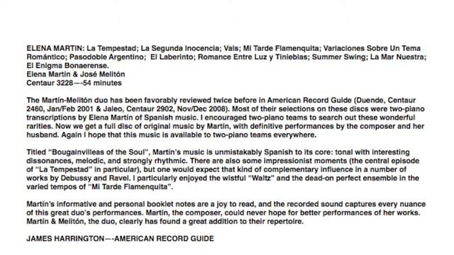 James Harrington, from American Record Guide, reviews our CD "Bougainvilleas of the Soul"! смотреть онлайн