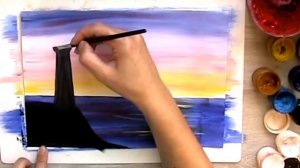 Как нарисовать закат и  маяк с детьми. Гуашь.