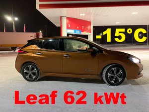 Nissan Leaf ZE1 62 кВт Зимой, по трассе при -15C