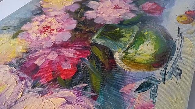 Картина маслом, цветы, ваза, натюрморт Нежный букет Oil painting flowers still life Delicate bouque смотреть онлайн