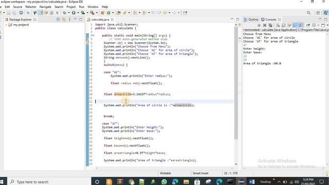 Java example-calculate area of circle and triangle using switch statement-18201 смотреть онлайн