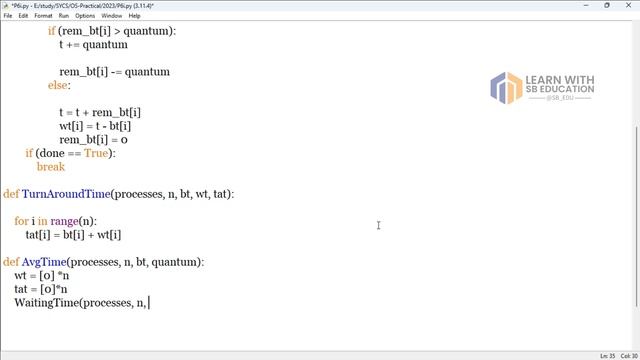SYBSC-CS OS Practical 6 || Round Robin scheduling algorithm || Python Programming смотреть онлайн