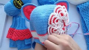 Вязание крючком. Детский комплект крючком шапка, шарф и митенки, экспресс МК