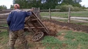 телега с лошадью = деревенский транспорт, деревенского деда
