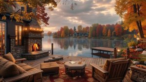 Cozy Autumn Space Lakeside🍂 Sound Crackling Fireplace + Sound Gurgling Water Help Relax ,Sleep Well