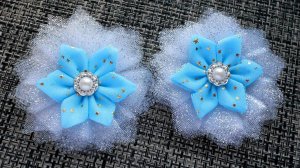 Бантики снежинки пушинки из лент. Новогодний Мастер класс канзаши