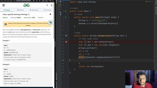 Case-specific Sorting of Strings ||GFG POTD || English  || Live coding || Dry Run