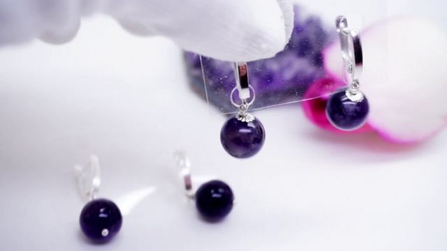 Серьги подвески "Ариэлла" аметист натуральные камни самоцветы стильные шарики 3802 Хорошие Вещи