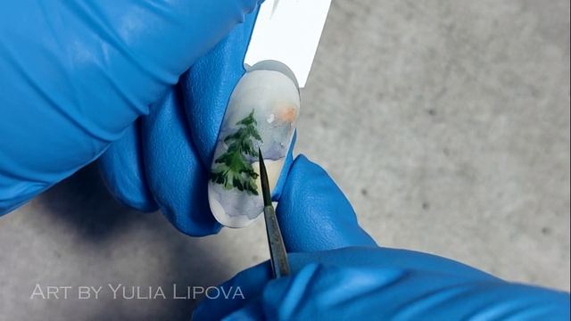 Быстрый зимний дизайн в маникюре. Ёлочка акварельными красками