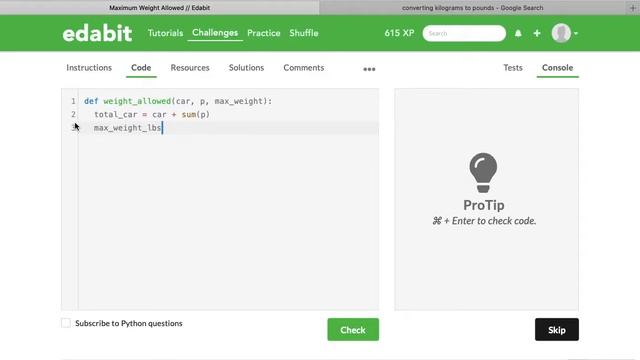 Python Function: Maximum Weight Allowed смотреть онлайн