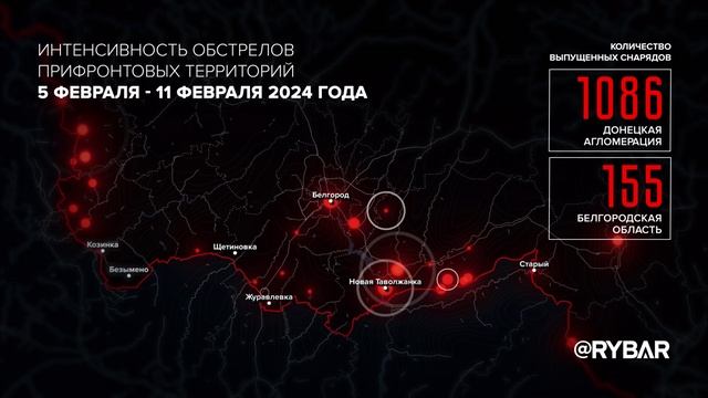 Интенсивность обстрелов прифронтовых территорий 5-11 февраля 2024 года