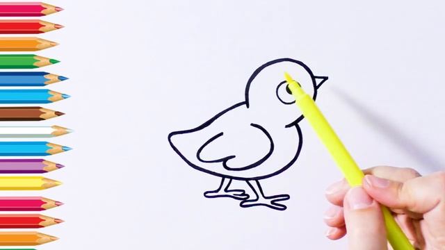 Раскраска для детей ЦЫПЛЕНОК. Мультик - раскраска. УЧИМ ЦВЕТА на русском