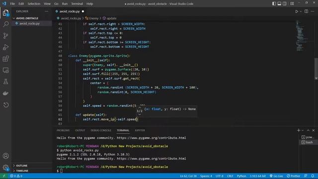 Python Avoid Missiles Game Using Pygame - Slow Pace  - No Talking
