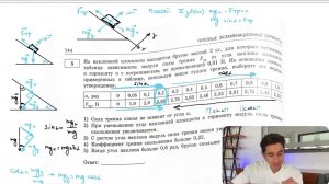 На наклонной плоскости находится брусок массой 2 кг, для которого составлена таблица зависимости - №