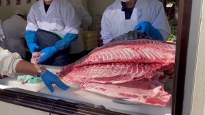 Japanese tuna cutting at a seafood festival in Japan