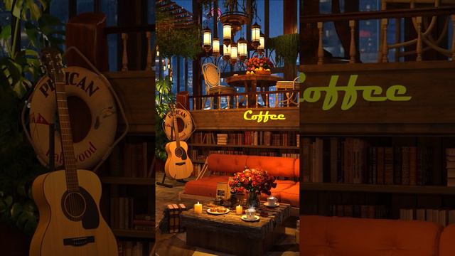 Soft Jazz Guitar Music ☕ Coffee Shop Ambience on Night Rainy #jazzguitar #coffeeshopmusic #jazzmusic