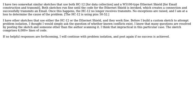 Arduino: Known conflicts between use of HC-12 and Ethernet Shield on Mega2560? смотреть онлайн