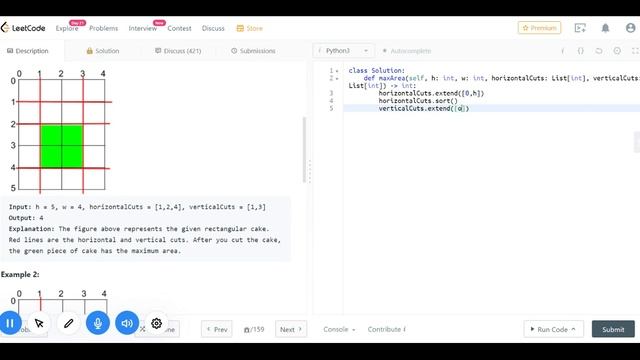 Maximum Area of a Piece of Cake After Horizontal and Vertical Cuts | LeetCode 1465 | Python Solutio