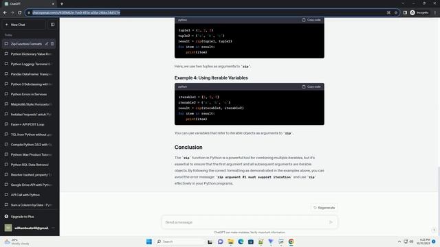 Formatting for zip function in Python 3 x Error message zip argument 1 must support iteration