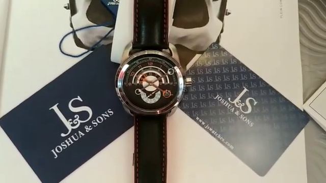 Часы Joshua & sons мужские необычный чёрно-оранжевый циферблат и кожаный ремешок. Цена 132$
