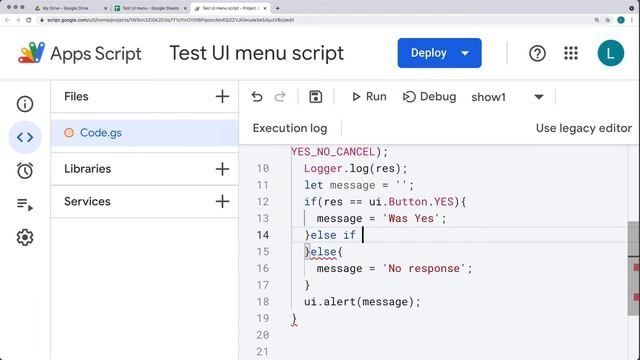 How to setup UI menu tabs Apps Script UI Alert and Prompt