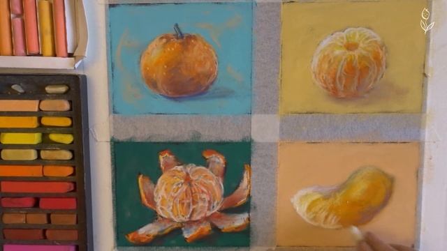 Мандарин 4: Рисую сухой пастелью сочную дольку мандарина | Mandarin pastel смотреть онлайн