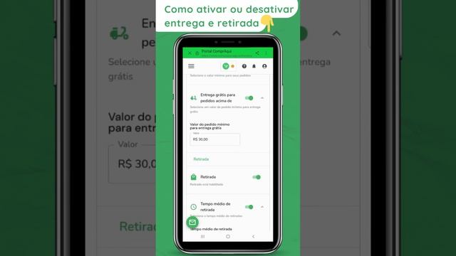 Como ativar ou desativar entrega e retirada