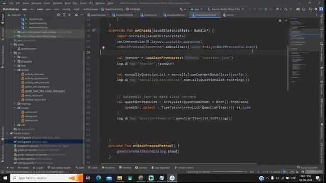Math Quiz App Android Studio Kotlin Part - 5 Read Json file and Countdown Timer