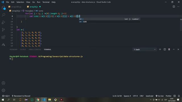 Hackerrank - 2D Array Hourglass - javascript