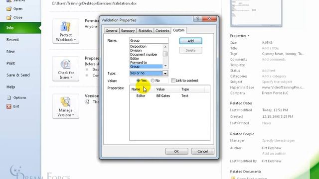 Microsoft Excel 2010: Workbook Properties