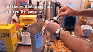 Making Lungo coffee with refillable Nespresso compatible capsules