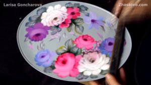 Рисуем цветы на Жостовском кованом подносе. Букет на сером фоне от Ларисы Гончаровой из Жостово