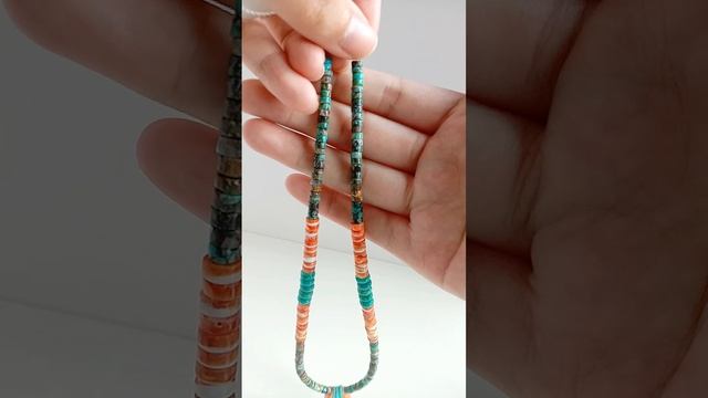 Natural turquoise with spiny oyster and Bumble bee sun stone gemstone beads necklace 20231017-04-08