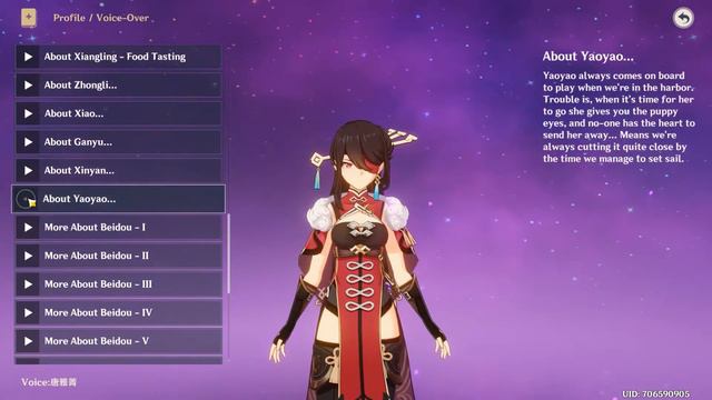 Beidou About Yaoyao (Genshin Impact) English,Japanese,Chinese,Korean