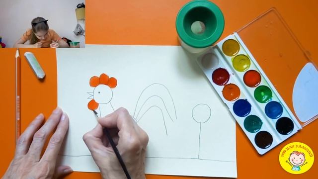 Как нарисовать ПЕТУХА красками. УРОК 58.Тема:  "петушок"- краски