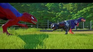 Spiderman Indominus REX, Venom, Captain America, Iron Man Dino Fight - Jurassic World Evolution